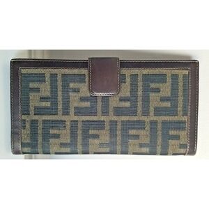 Fendi Zucca FF Canvas Long Wallet 2804 30806 089 Vintage Italy Brown Leather